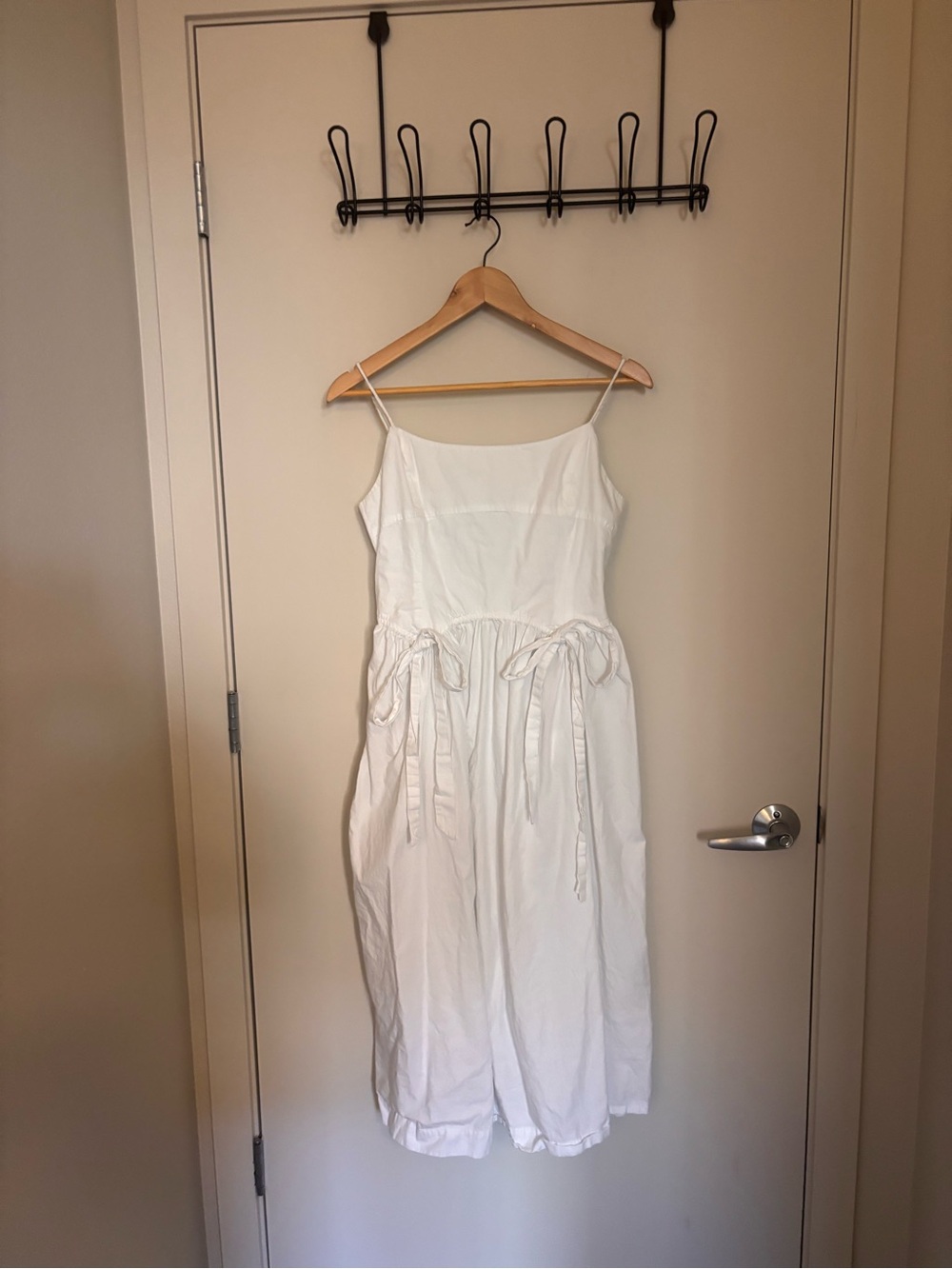 White Spaghetti-Strap Midi Dress with Waist Ties